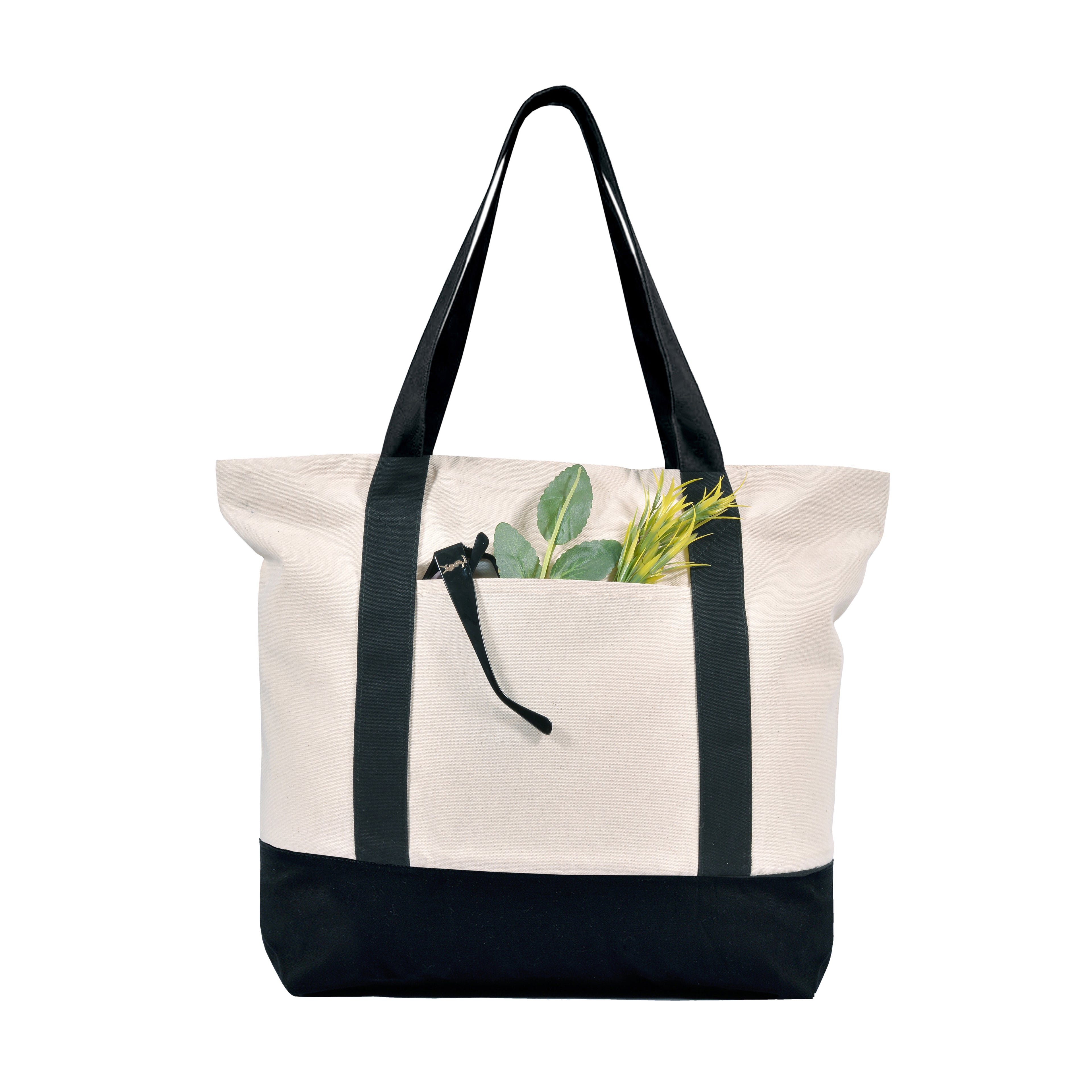 Heavy Duty 100% Cotton Canvas Tote Bag With Zip and external pocket, Suitable for Daily Grocery, Travel, Shopping, Events and Gifts
