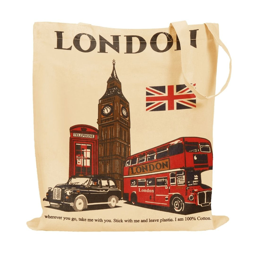 Printed 100% Cotton Tote Bag Souvenir for Presents | London Canvas Gift Bag | Reusable UK Shopping Bag | Size 38x42cm+65cm long Handle