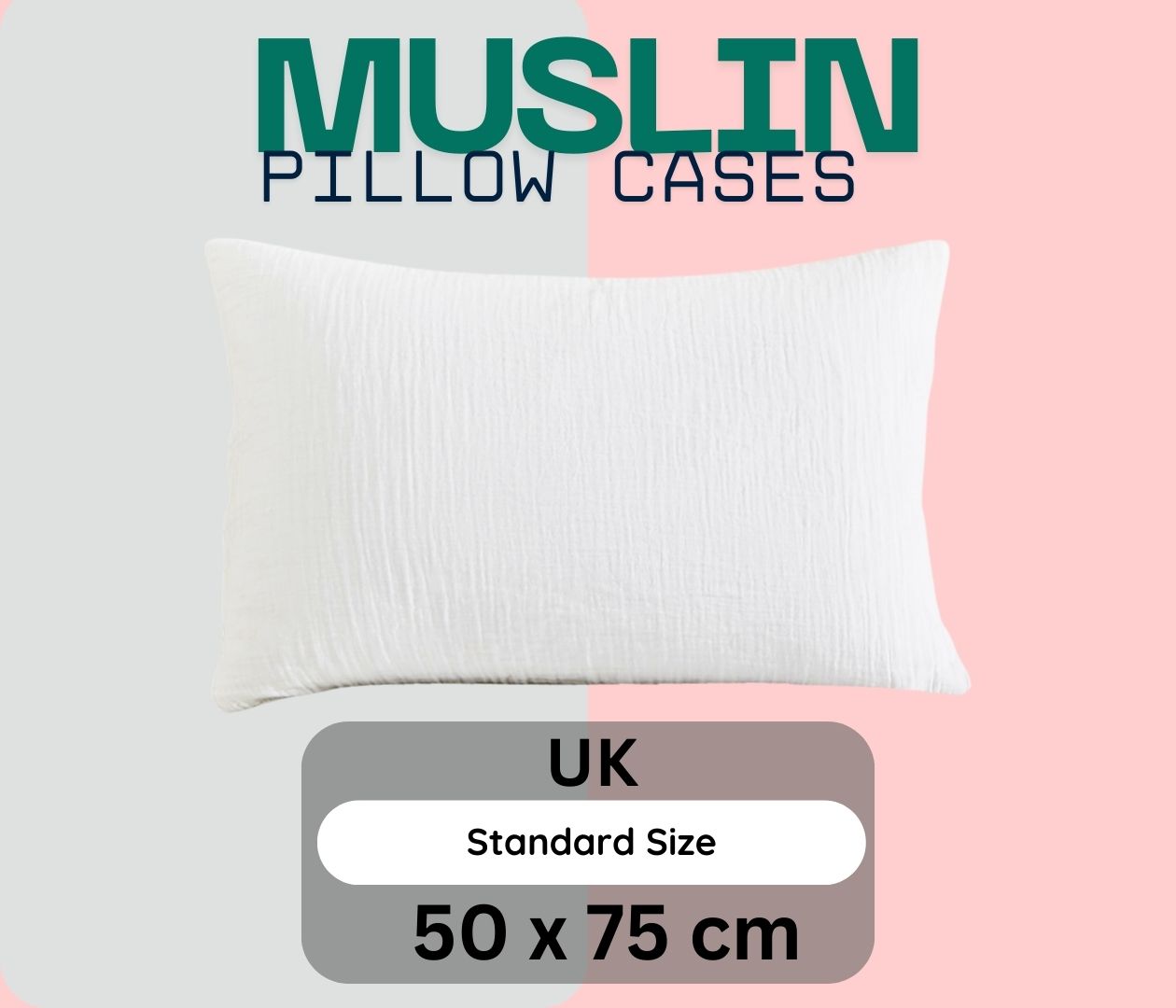 Pair of Muslin Pillow Covers 200 Thread Count 100% Cotton 2 Layers Extra Absorbent, Comfy and Soft 2 Pack Luxury Pillowcases (75 x 50 CM)