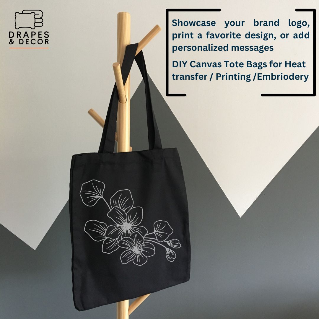 100% Cotton Black Tote Bags - 38 X 42 cm+65cm long Handles
