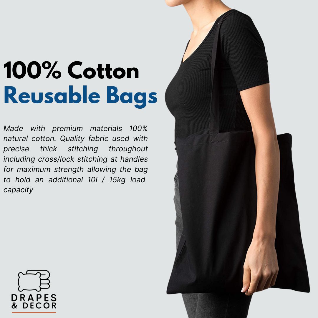 100% Cotton Black Tote Bags - 38 X 42 cm+65cm long Handles