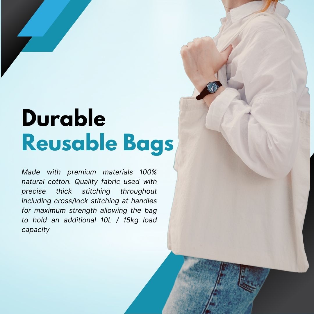 100% Cotton Natural Tote Bags - 38 X 42 cm+65cm long Handles