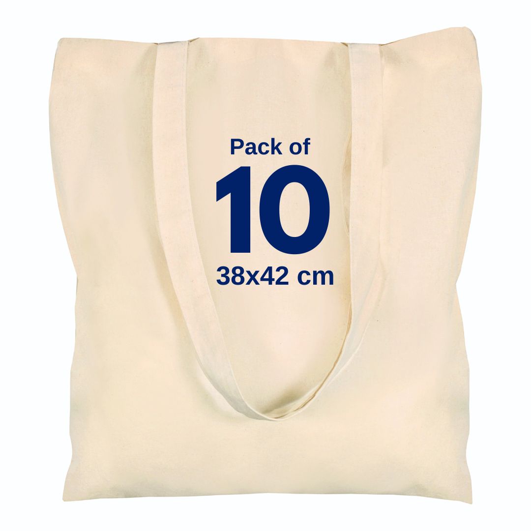 100% Cotton Natural Tote Bags - 38 X 42 cm+65cm long Handles