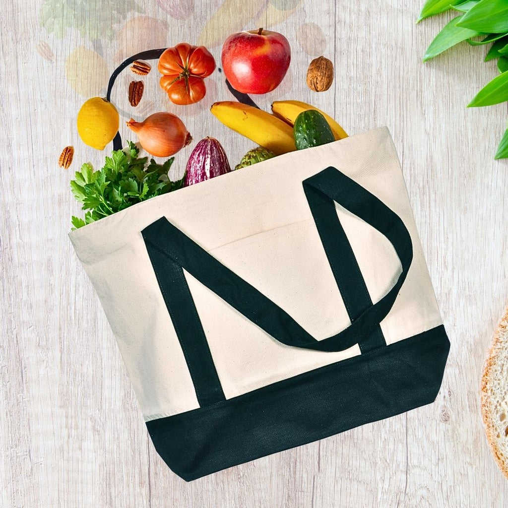 Heavy Duty 100% Cotton Canvas Tote Bag With Zip and external pocket, Suitable for Daily Grocery, Travel, Shopping, Events and Gifts