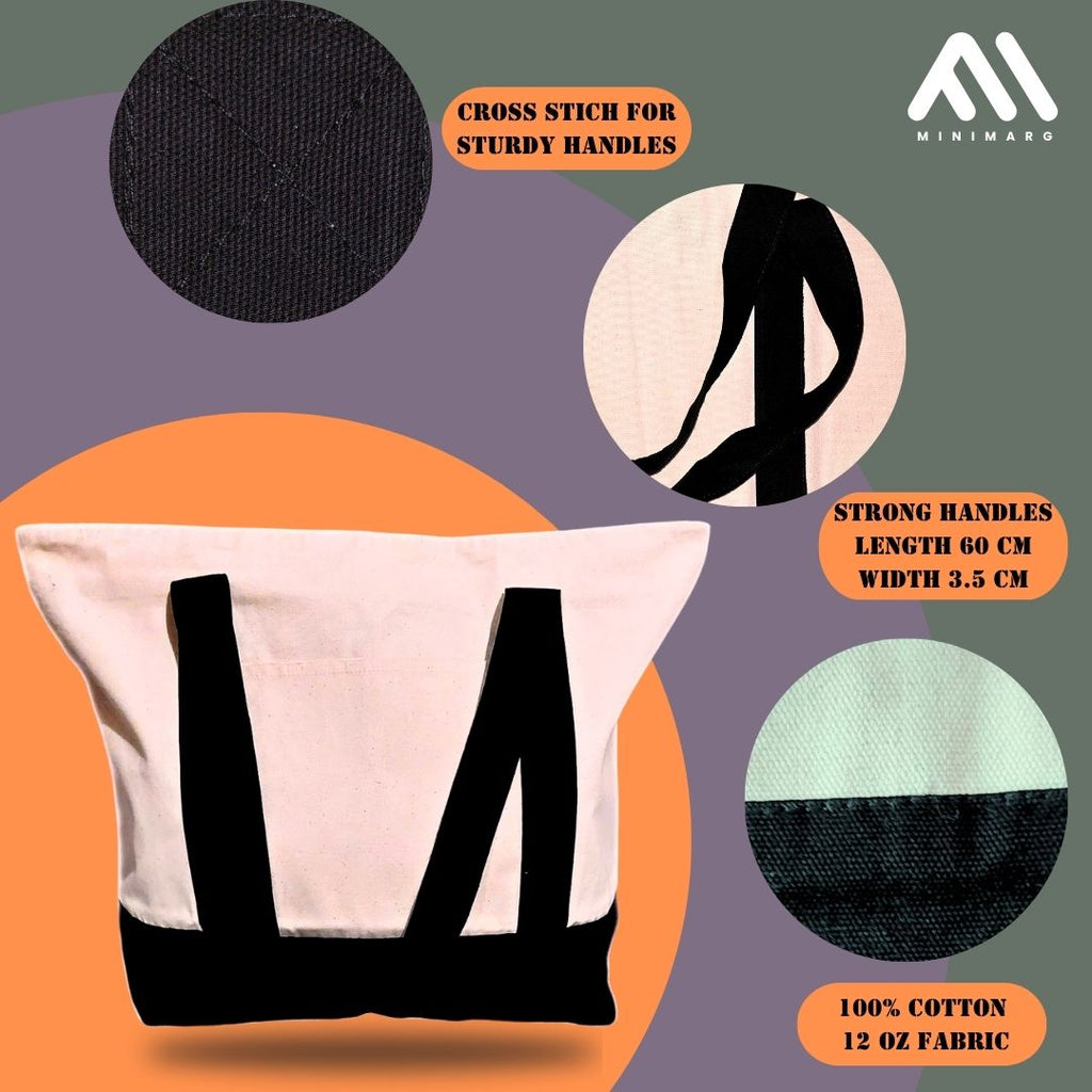 Heavy Duty 100% Cotton Canvas Tote Bag With Zip and external pocket, Suitable for Daily Grocery, Travel, Shopping, Events and Gifts