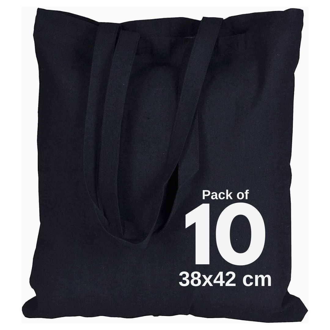 100% Cotton Black Tote Bags - 38 X 42 cm+65cm long Handles
