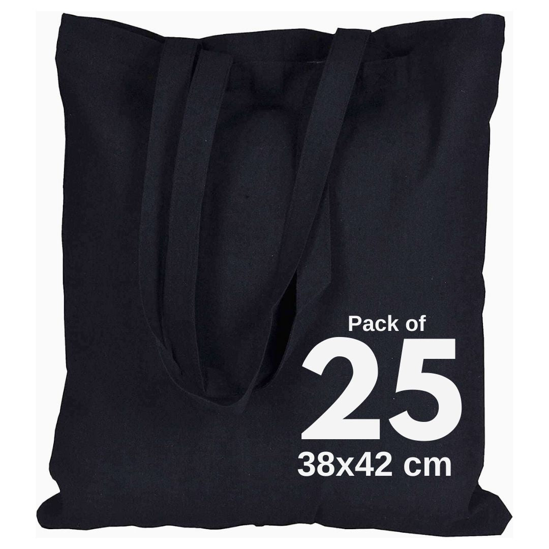100% Cotton Black Tote Bags - 38 X 42 cm+65cm long Handles