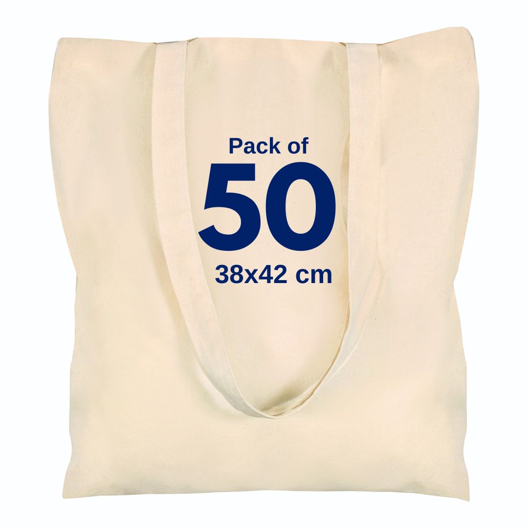 100% Cotton Natural Tote Bags - 38 X 42 cm+65cm long Handles