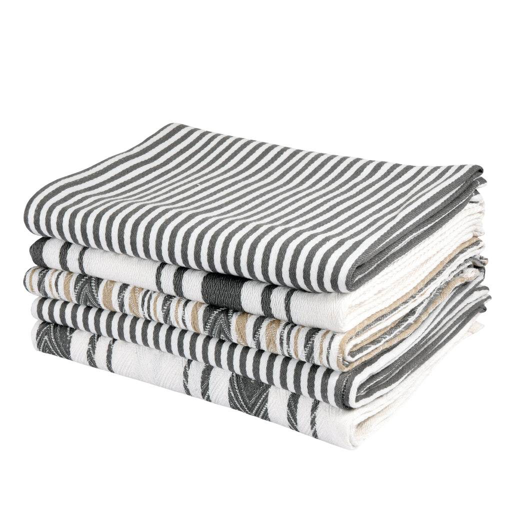 Pack of 5-Grey 100% Cotton Tea Towels for Kitchen , Extra Large Kitchen Tea Towels (50x70cm)-300GSM