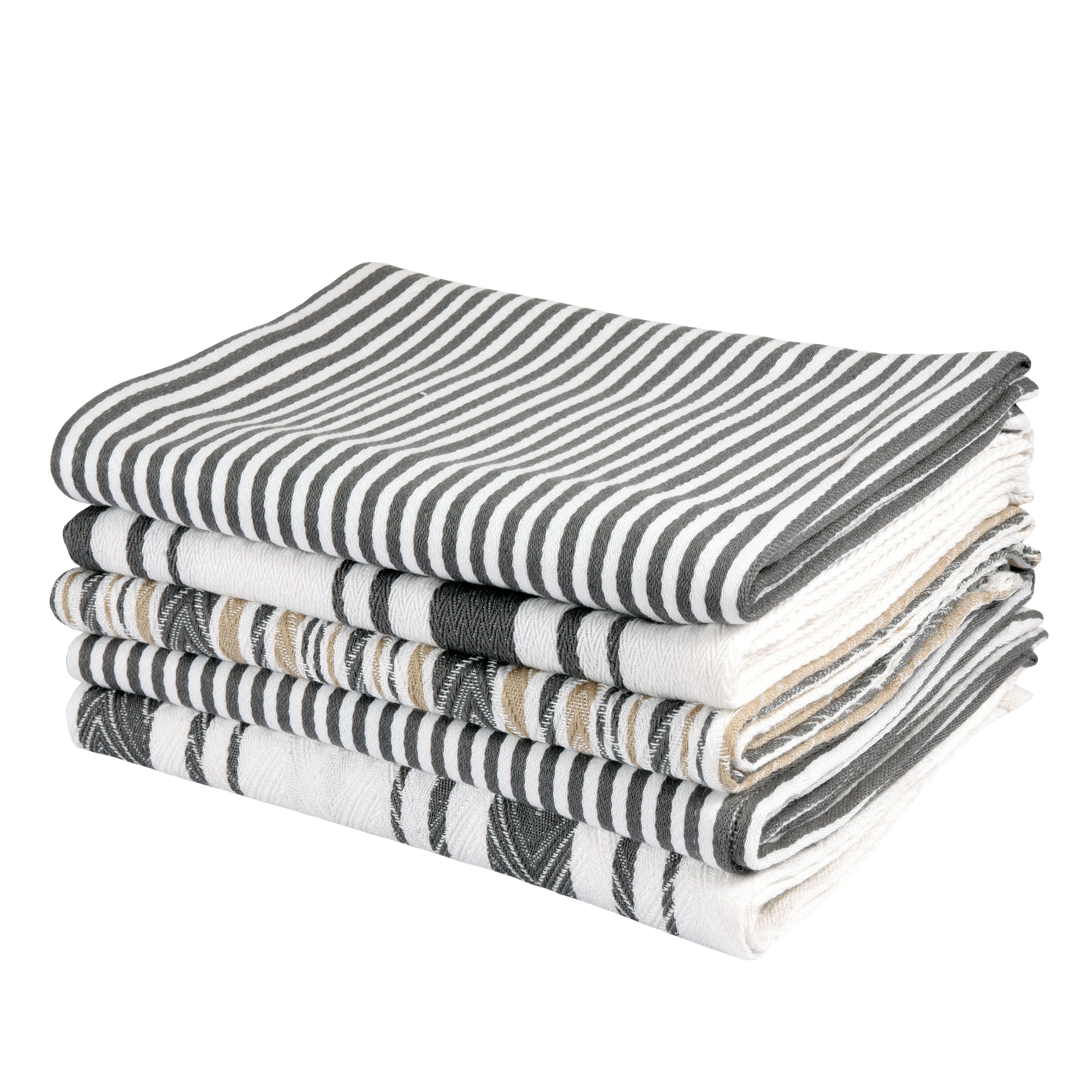 Pack of 5-Grey 100% Cotton Tea Towels for Kitchen , Extra Large Kitchen Tea Towels (50x70cm)-300GSM