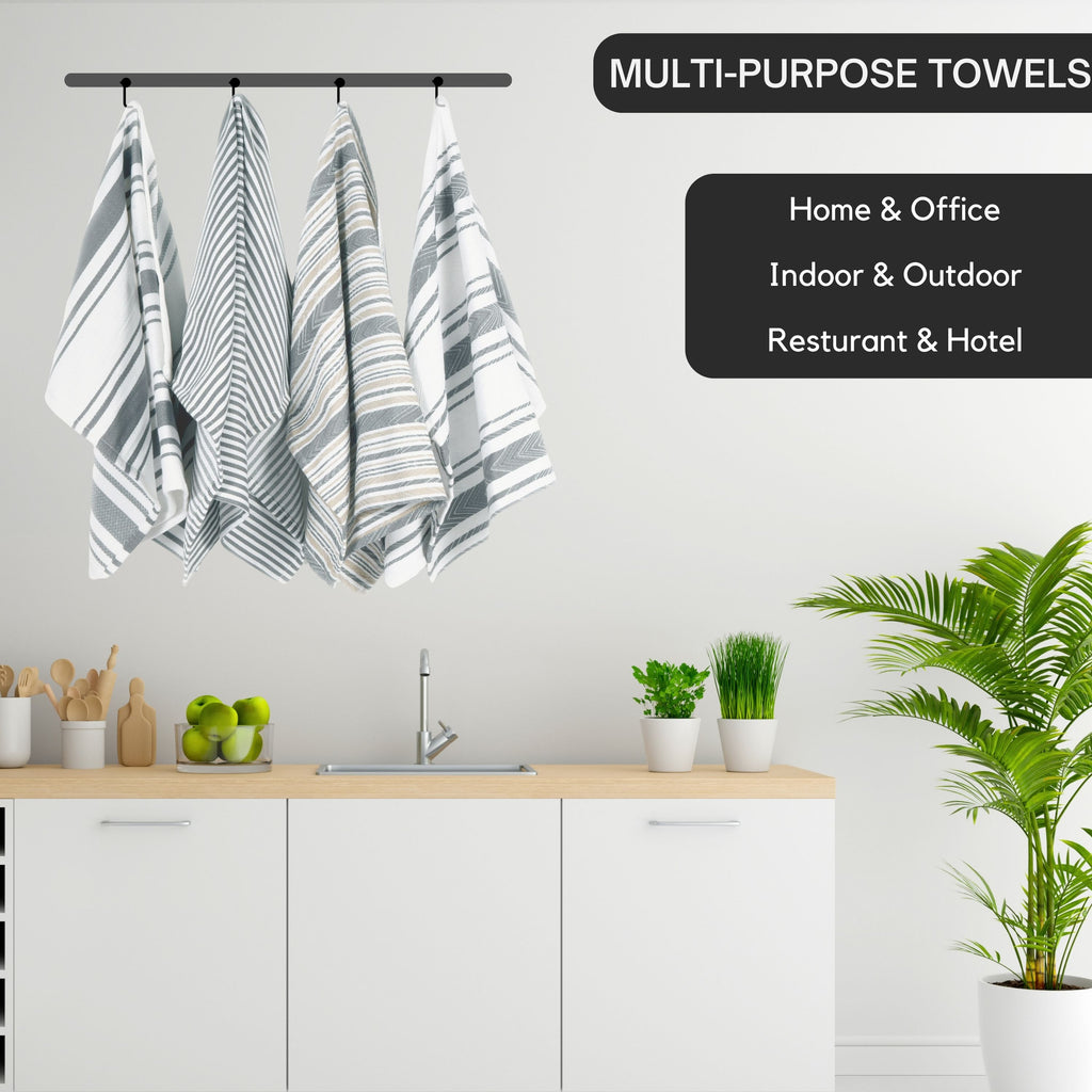 Pack of 5-Grey 100% Cotton Tea Towels for Kitchen , Extra Large Kitchen Tea Towels (50x70cm)-300GSM