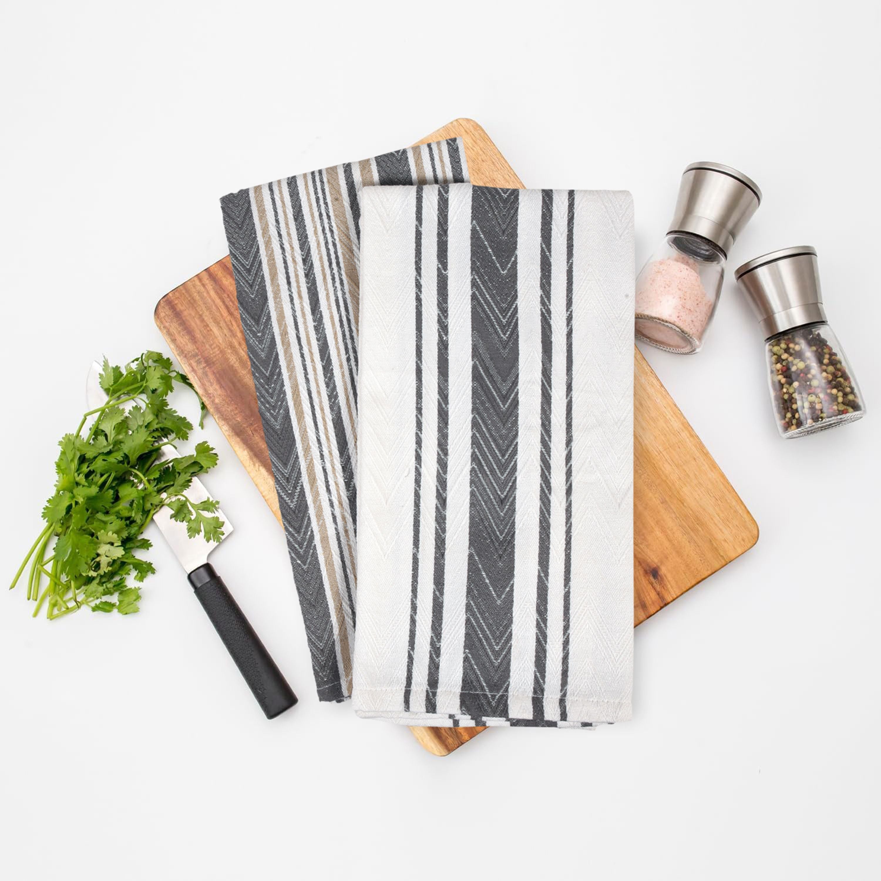 Pack of 5-Grey 100% Cotton Tea Towels for Kitchen , Extra Large Kitchen Tea Towels (50x70cm)-300GSM