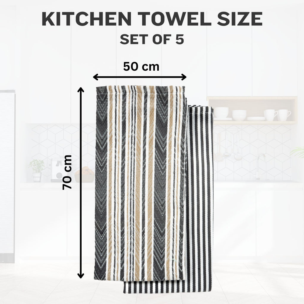 Pack of 5-Grey 100% Cotton Tea Towels for Kitchen , Extra Large Kitchen Tea Towels (50x70cm)-300GSM