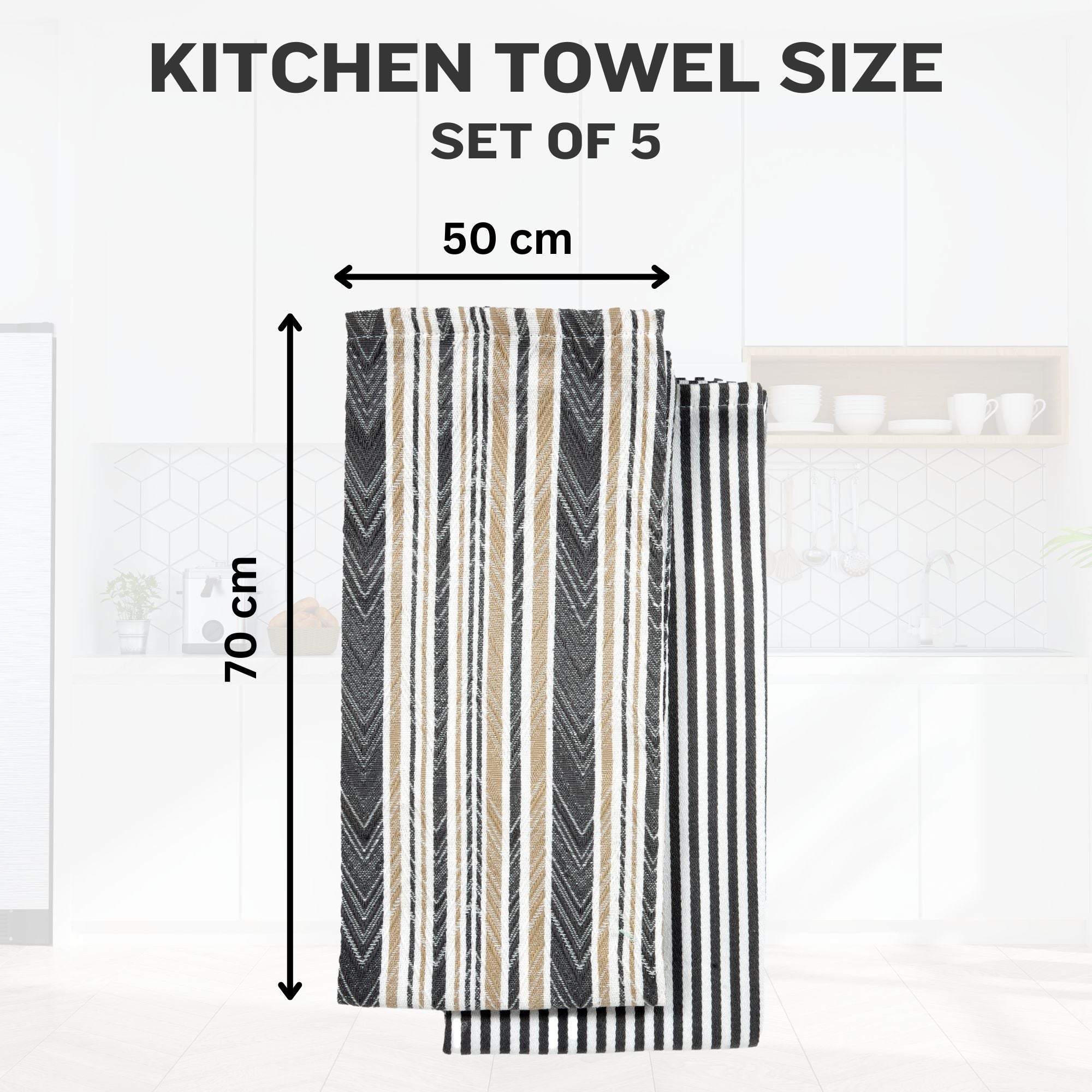 Pack of 5-Grey 100% Cotton Tea Towels for Kitchen , Extra Large Kitchen Tea Towels (50x70cm)-300GSM